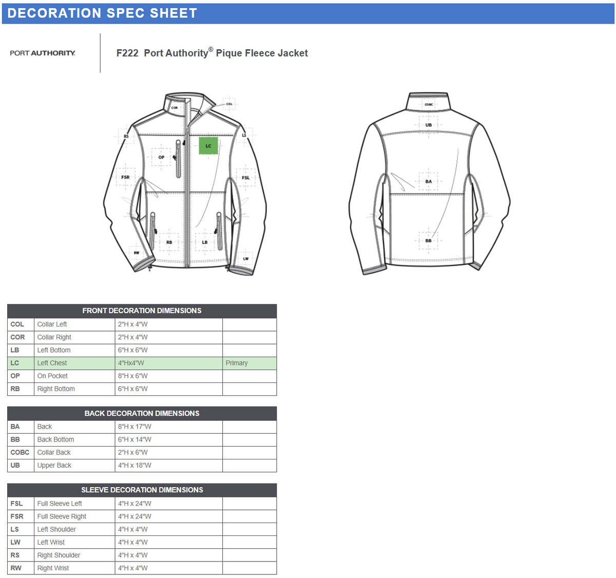 F222 Port Authority® Pique Fleece Jacket