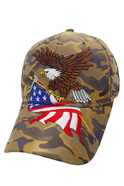 Bald Eagle with American Flag Camo Satin Baseball Hat