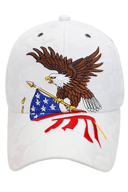 Bald Eagle with American Flag Camo Satin Baseball Hat