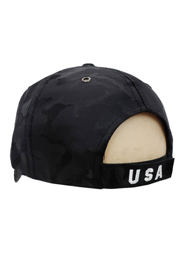 Bald Eagle with American Flag Camo Satin Baseball Hat