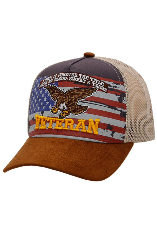 Veteran Eagle American Flag Faux Suede Bill Trucker Hat