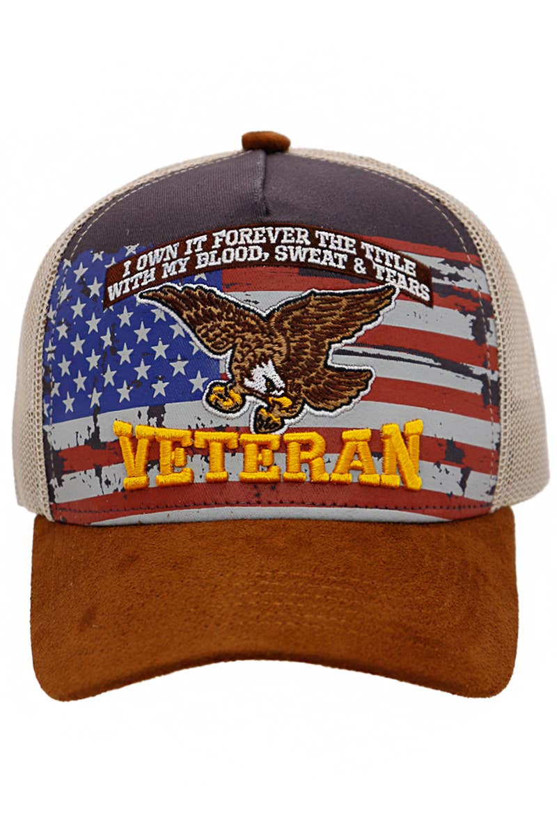 Veteran Eagle American Flag Faux Suede Bill Trucker Hat