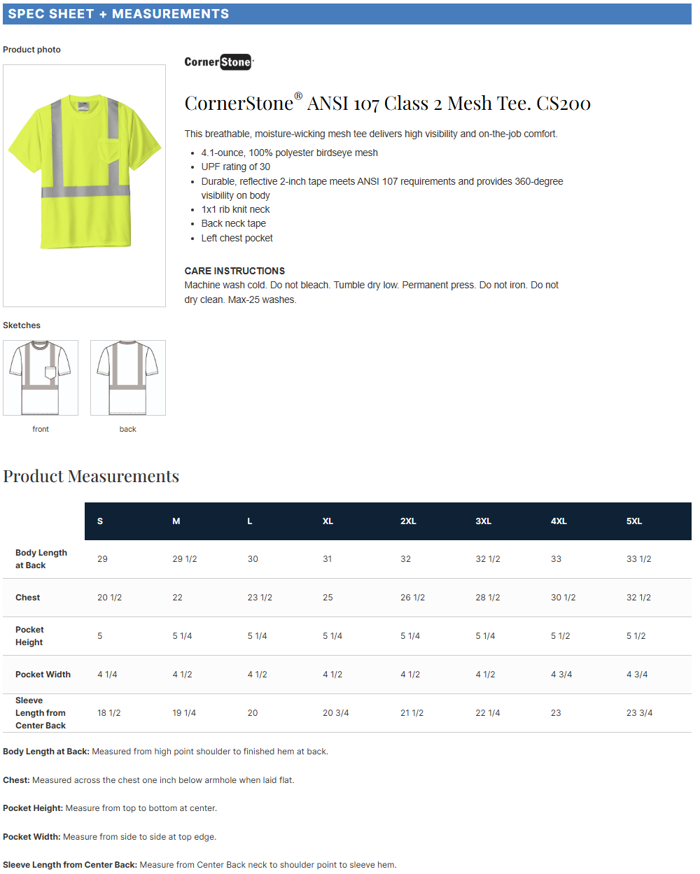 CS200 CornerStone® ANSI 107 Class 2 Mesh Tee (Non-Customizable)