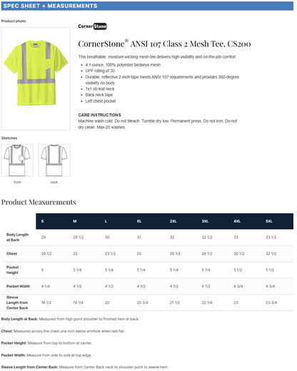 CS200 CornerStone® ANSI 107 Class 2 Mesh Tee (Non-Customizable)
