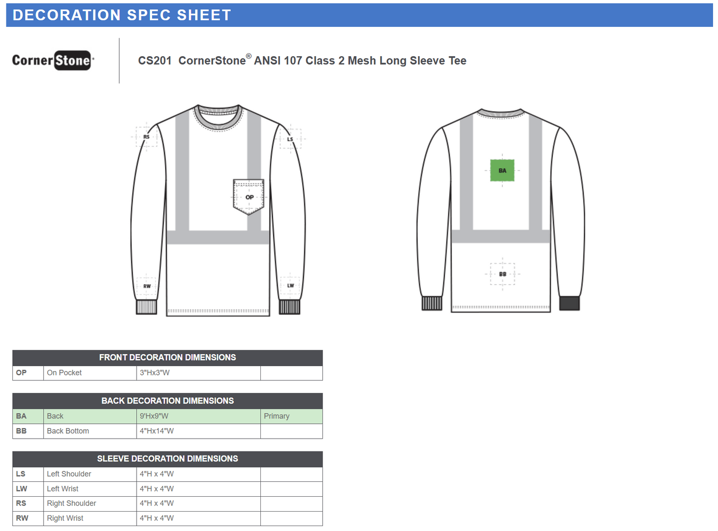 CS201 CornerStone® ANSI 107 Class 2 Mesh Long Sleeve Tee Customizable