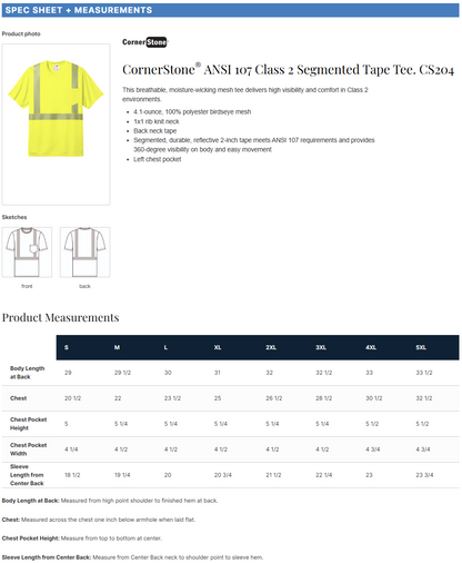 CS204 CornerStone® ANSI 107 Class 2 Segmented Tape Tee Customizable