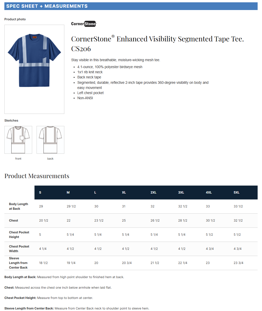 CS206 CornerStone® Enhanced Visibility Segmented Tape Tee Customizable