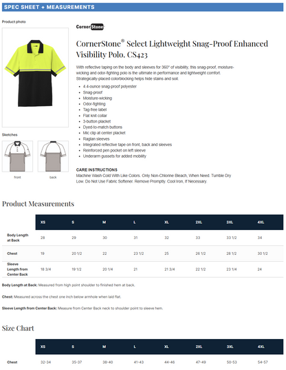 CS423 CornerStone® Select Lightweight Snag-Proof Enhanced Visibility Polo Customizable