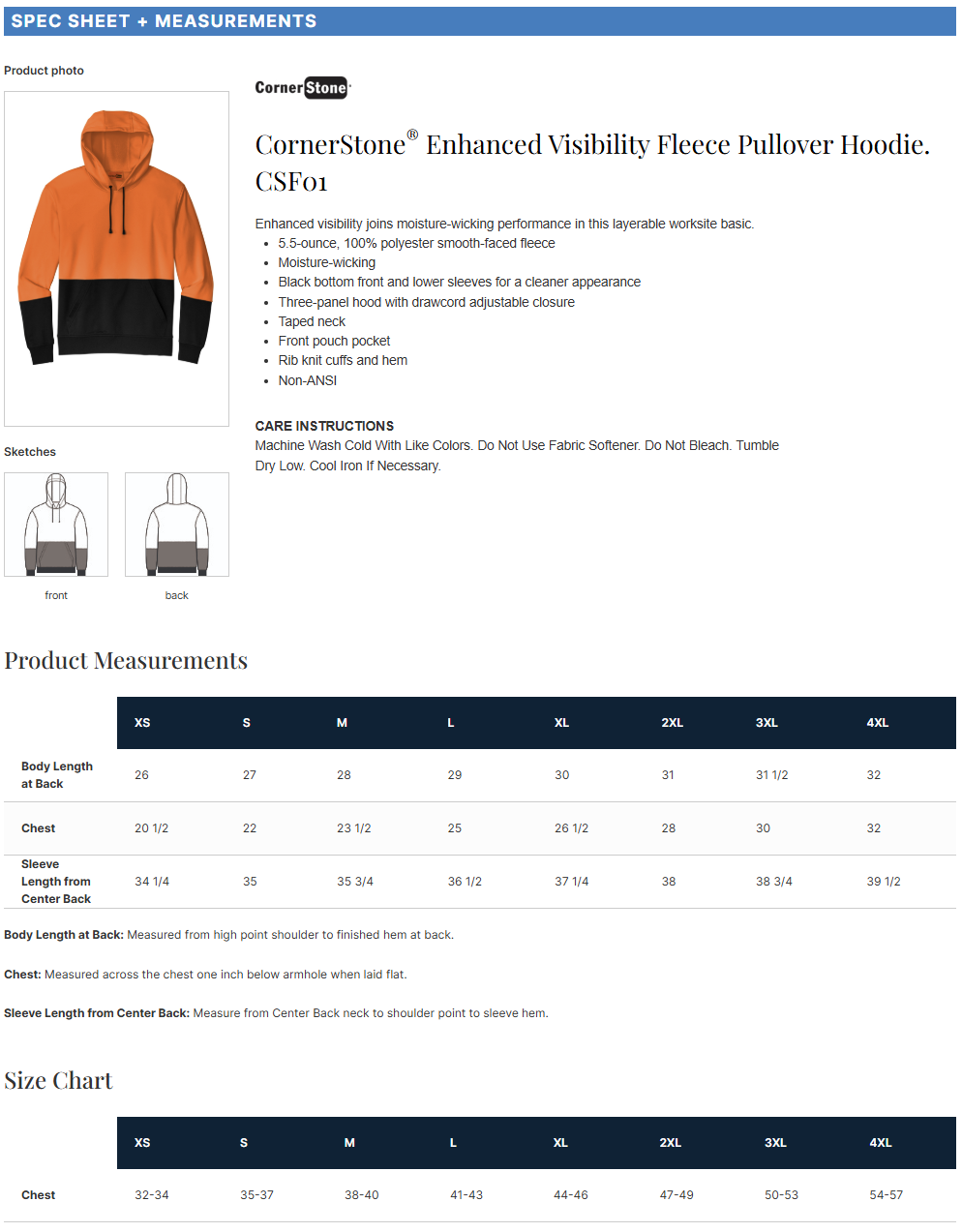CSF01 CornerStone® Enhanced Visibility Fleece Pullover Hoodie