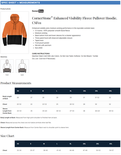 CSF01 CornerStone® Enhanced Visibility Fleece Pullover Hoodie