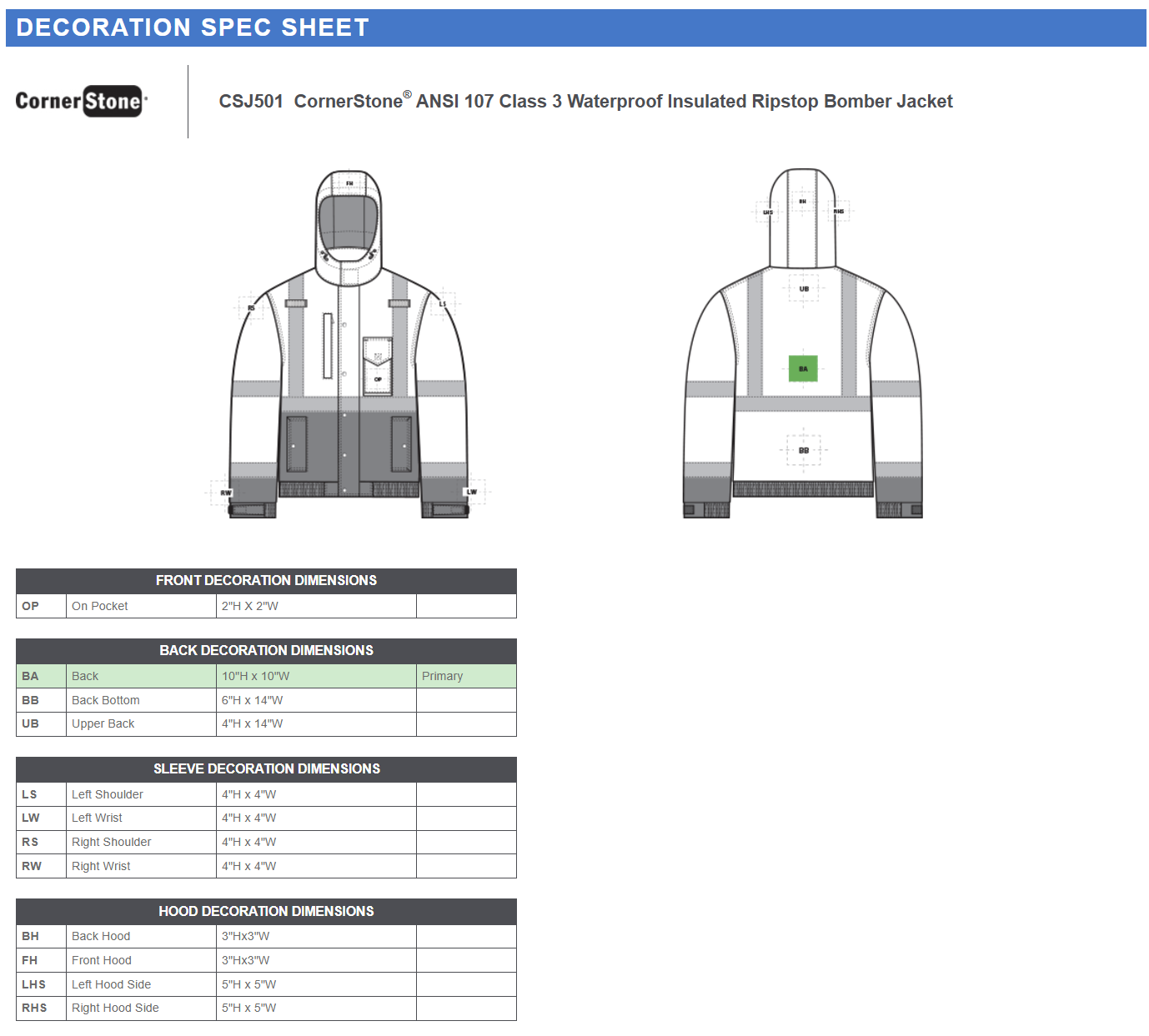 CSJ501 CornerStone® ANSI 107 Class 3 Waterproof Insulated Ripstop Bomber Jacket Customizable