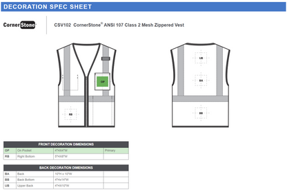 CSV102 CornerStone® ANSI 107 Class 2 Mesh Zippered Vest Customizable