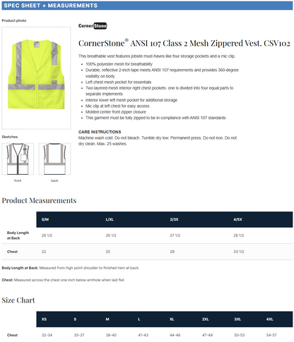 CSV102 CornerStone® ANSI 107 Class 2 Mesh Zippered Vest Customizable