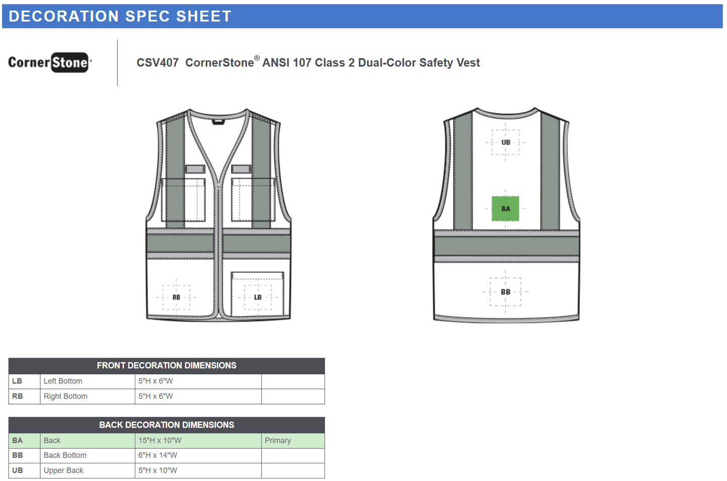 CSV407 CornerStone® ANSI 107 Class 2 Dual-Color Safety Vest Customizable