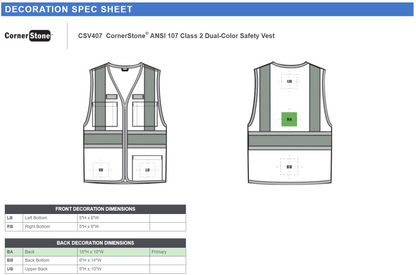 CSV407 CornerStone® ANSI 107 Class 2 Dual-Color Safety Vest Customizable