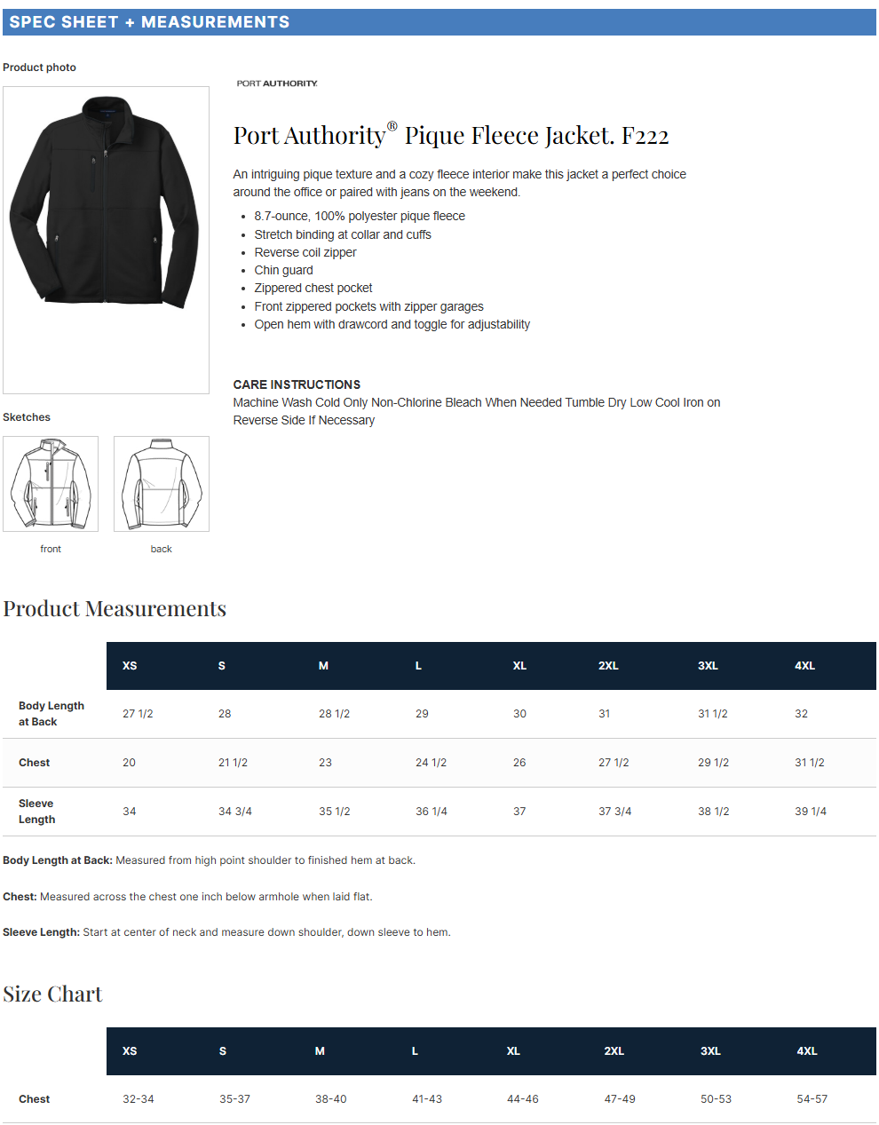 F222 Port Authority® Pique Fleece Jacket