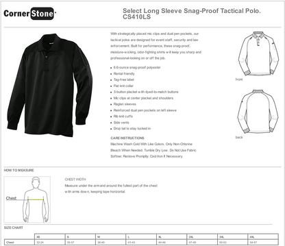 CornerStone® - Select Long Sleeve Snag-Proof Tactical Polo