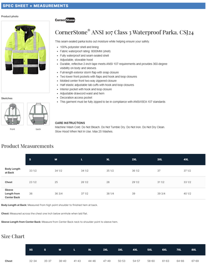 CornerStone ®  - ANSI 107 Class 3 Waterproof Parka. CSJ24
