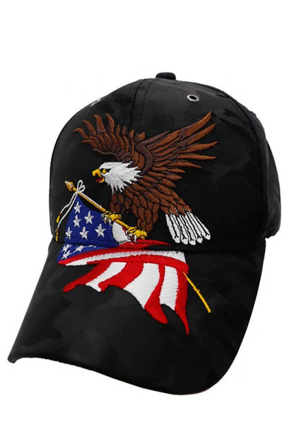 Bald Eagle with American Flag Camo Satin Baseball Hat