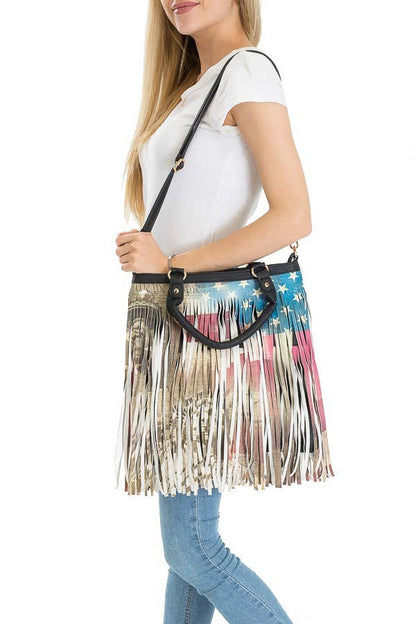 Vintage Fringed Boho Statue of Liberty Bag