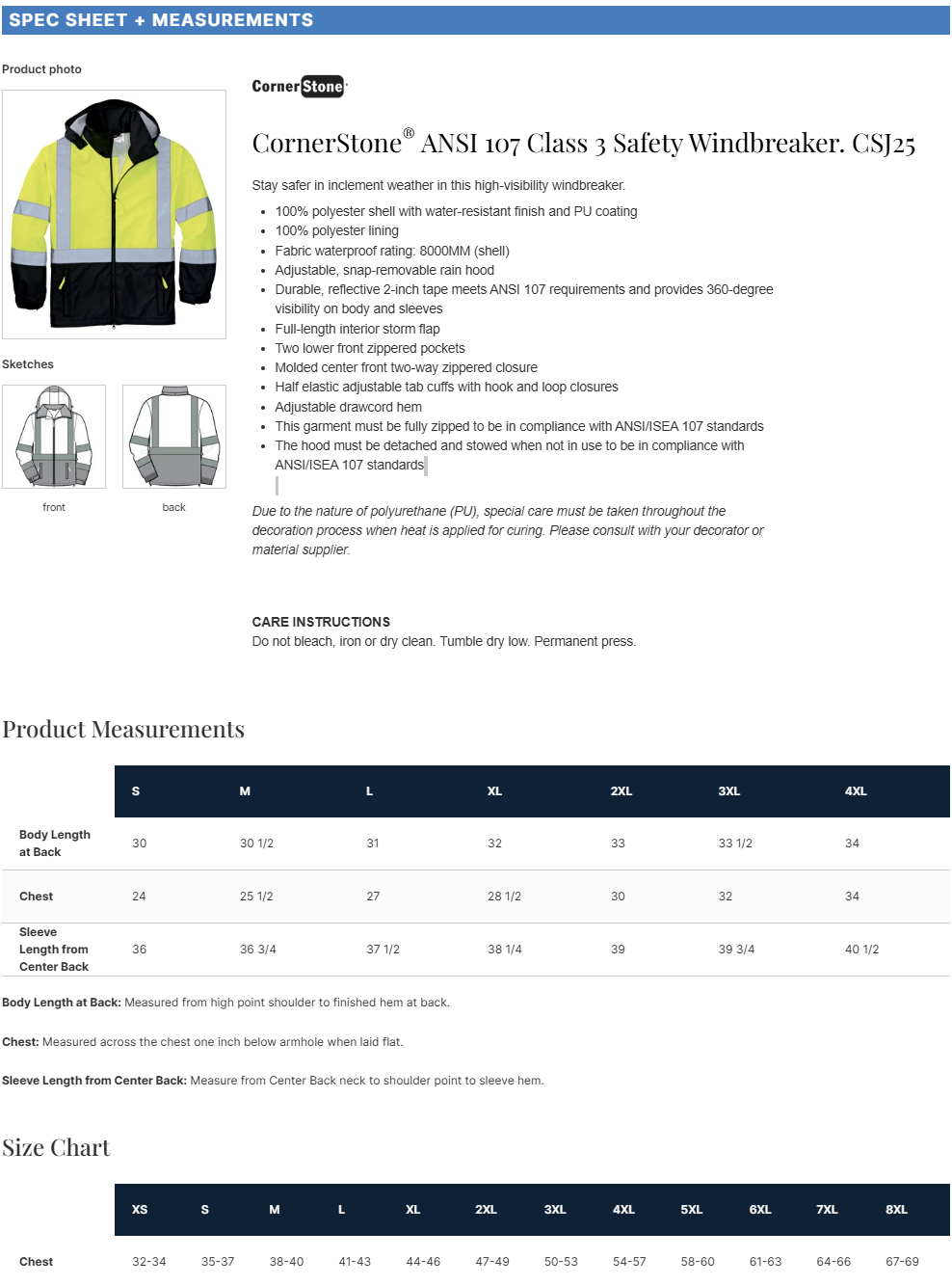 CornerStone ®  - ANSI 107 Class 3 Safety Windbreaker. CSJ25