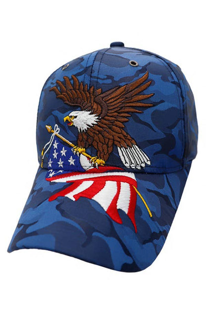 Bald Eagle with American Flag Camo Satin Baseball Hat