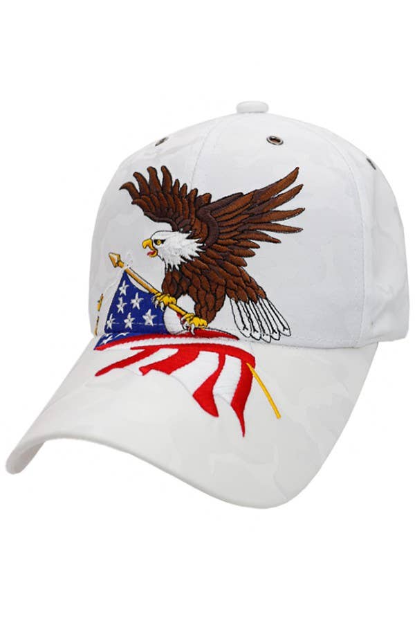 Bald Eagle with American Flag Camo Satin Baseball Hat